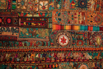 Ethnic Motifs Tapestry captivating tapestry featuring an array of intricate and colorful motifs inspired by traditional ethnic design, generative ai