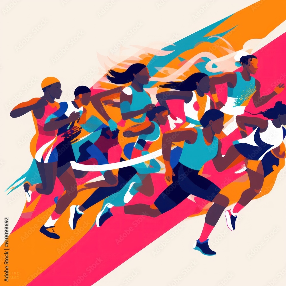 Poster a group of people running in a race. generative ai image.