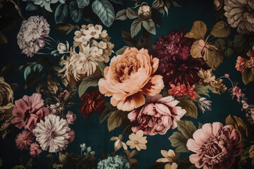 Glamorous and feminine wallpaper featuring delicate floral patterns in plush velvet fabric, adding a touch of sophistication and romance to any space, generative ai