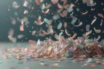 Glittering confetti rain in a pastel color palette, creating a dreamy and whimsical atmosphere, generative ai
