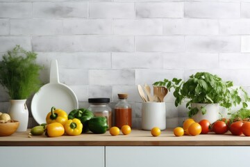 stock photo of Modern kitchen countertop with domestic view Photography AI Generated