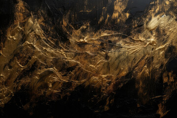 Golden paint strokes on a dark textured background with subtle shine and depth, generative ai