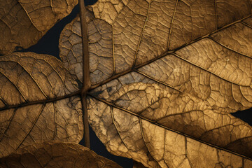 Golden leaf texture with natural veins and intricate details on a neutral background, generative ai