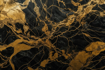 Golden veins on a marbled texture with intricate patterns and metallic shine, generative ai