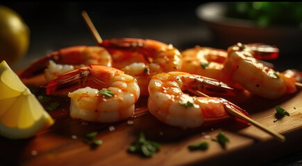 Deliciously Grilled Shrimp Skewer with Exquisite Seasoning. Generative AI