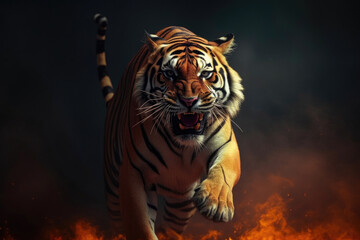 Fototapeta na wymiar Fearless Tiger Displaying Its Might. Generative AI