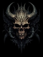 Demon, skull, evil, hell, illustration. Print for T-shirts. Generative AI.