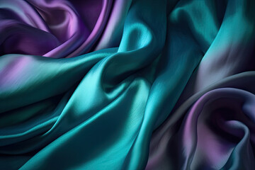Iridescent satin in shades of purple and teal, generative ai