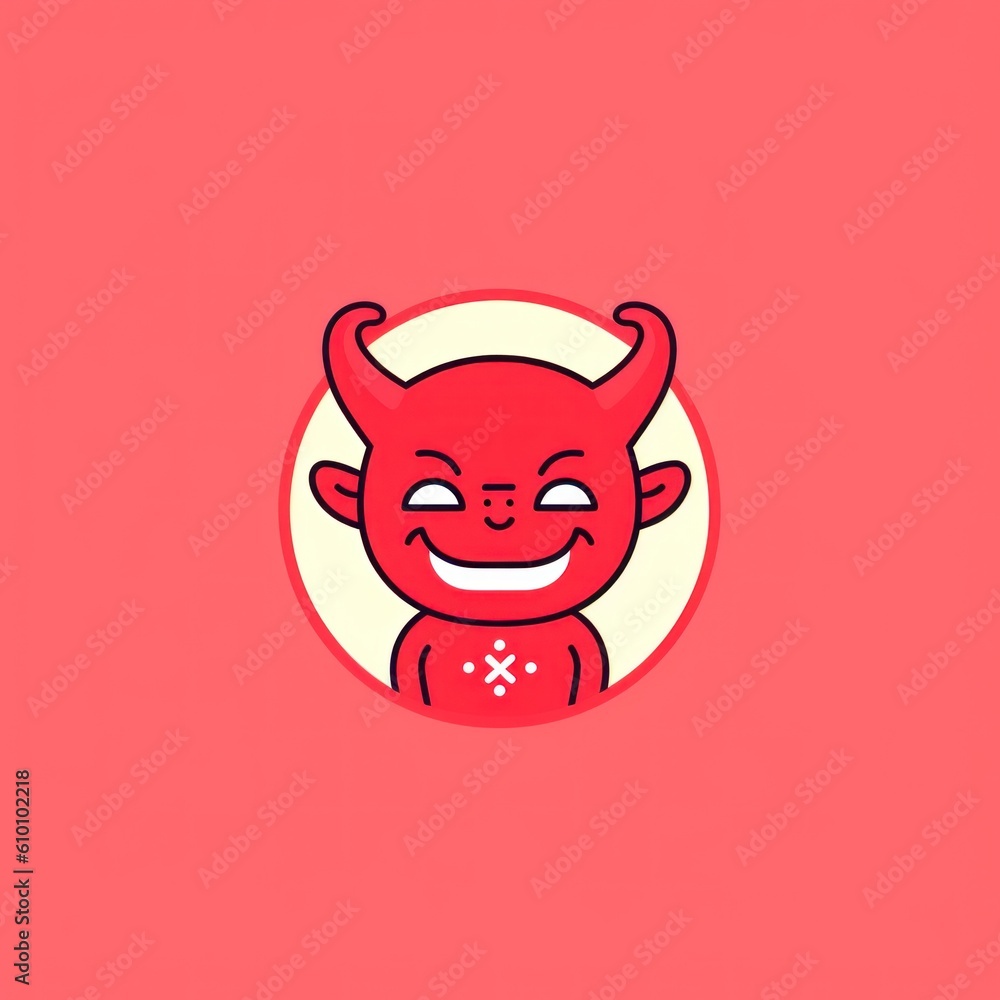 Poster a red devil with a heart on its chest. generative ai image.