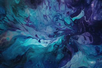 Mesmerizing blue and purple acid wash design with swirling patterns and textures, generative ai