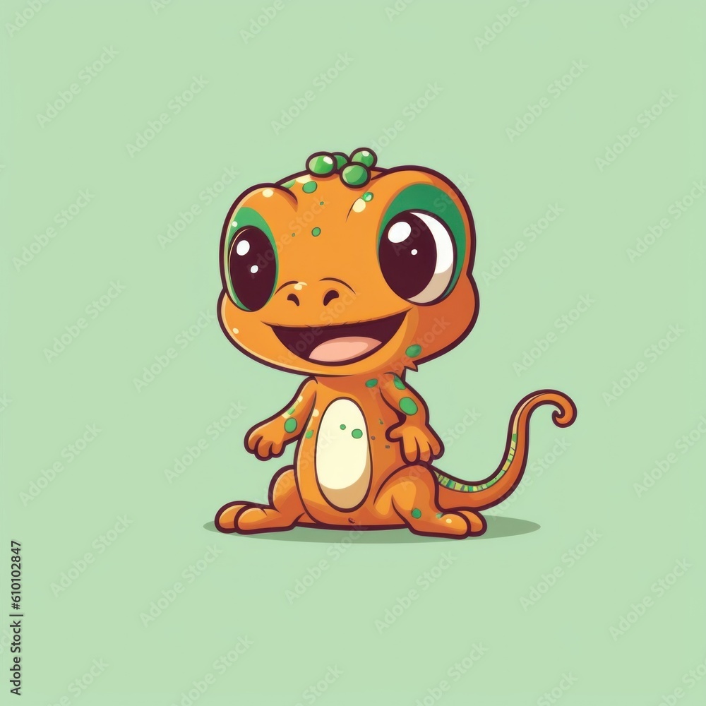 Poster a cartoon character of a lizard with big eyes. generative ai image.