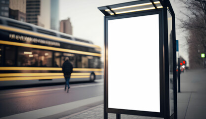 Digital Street Billboard mockup, Blank digital billboard on street in city for advertisement marketing or ad placement, Empty billboard mockup in night in modern city on roadside, generative ai