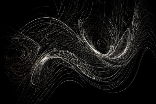 mesmerizing swirl of chaotic lines and shapes, forming a hypnotic and fascinating pattern on a black background, generative ai
