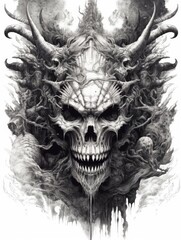 Demon, skull, evil, hell, illustration. Print for T-shirts. Generative AI.