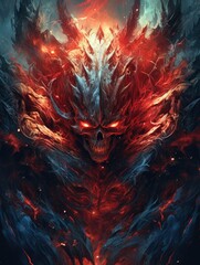 Fototapeta premium Demon, skull, evil, hell, illustration. Print for T-shirts. Generative AI.