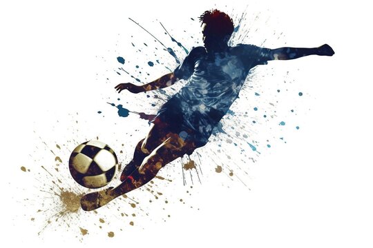 Fototapeta silhouette of a soccer player with a ball isolated on a white background.