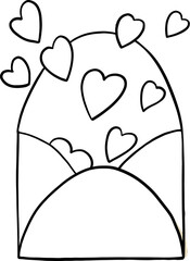 Cute love letter with hearts  icon in doodle style. Vector illustration