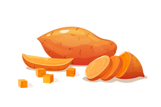 Sliced sweet potato (batata) isolated on white background.
Healthy food concept