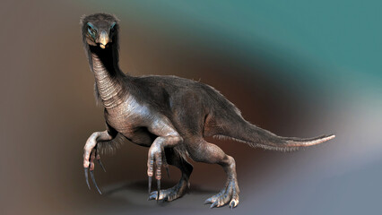 Fototapeta na wymiar Therizinosaurus pose render of background. 3d rendering