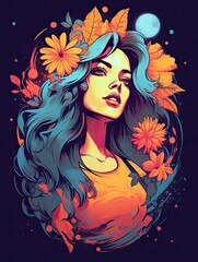 Naklejka premium Summer, girl, retro design. Print for T-shirts. Generative AI.