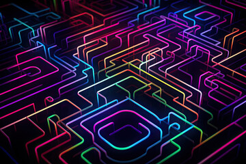 neon labyrinth of interlocking patterns and colors, creating an immersive and captivating wallpaper, generative ai