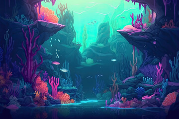 Naklejka na ściany i meble Pixel Art Design of a Colorful and Dreamy Underwater World, generative ai
