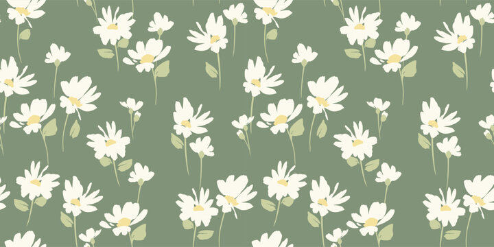 Abstract floral seamless pattern with chamomile. Trendy hand drawn textures. Modern abstract design for,paper, cover, fabric and other