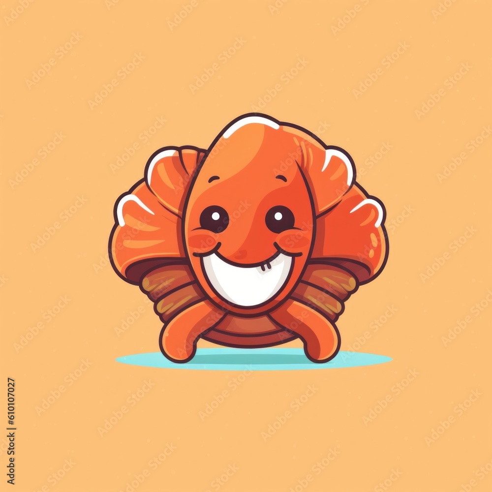 Poster an orange shell character with a big smile. generative ai image.