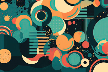 retro-inspired wallpaper featuring colorful vector graphics of abstract shapes and patterns, generative ai