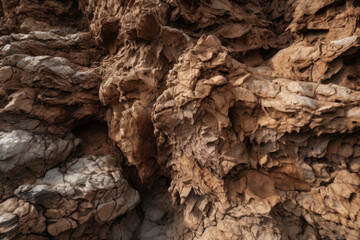 Rough and rugged brown stone with craggy edges and uneven surface, generative ai