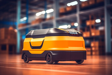 Fototapeta na wymiar Efficient warehouse transport, AGV Automated Guided Vehicle in action Generative AI