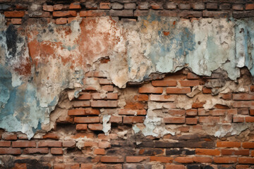 Rustic Brick Wall with Crumbling Paint and Deep Cracks, generative ai
