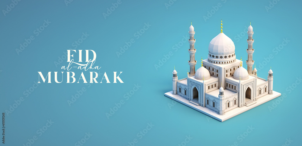 Wall mural eid al adha mubarak islamic greeting social media post 3d style, generative ai