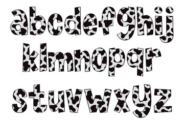 Handcrafted Cow Texture Letters. Color Creative Art Typographic Design