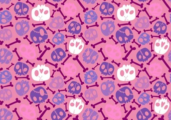 Fototapeta premium Halloween monsters seamless sculls with flower pattern for wrapping paper and fabrics and linens and fashion textiles
