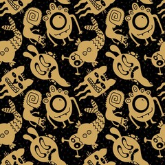 Cartoon monsters seamless emoticons aliens pattern for kids clothes print and wrapping paper and fabrics