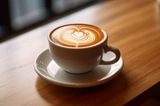 Cappuccino with heart decoration over foam. Valentine's day cup. Love concept. High quality photo Generative AI