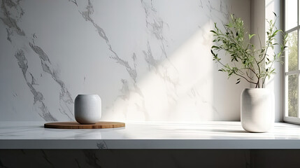Fototapeta na wymiar Modern and minimal white marble stone for beauty and luxury product presentation