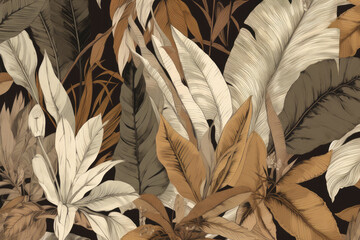 Stylish wallpaper with a repeating pattern of botanical leaves in warm earthy tones, adding a touch of nature to any space, generative ai