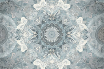 Subtle and Elegant Mandala Pattern in Soft Blues and Grays with Metallic Accents, generative ai