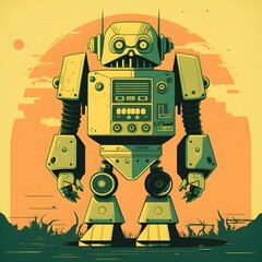 green robot cyborg illustration