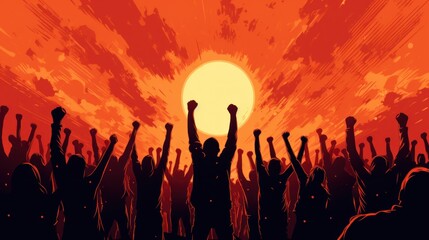 A group of people raising their hands in the air. Generative AI image.