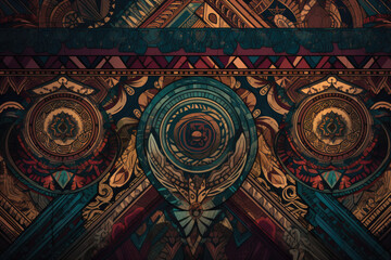 Tribal Fusion mesmerizing display of intricate tribal patterns in vibrant colors, creating a unique and captivating wallpaper, generative ai