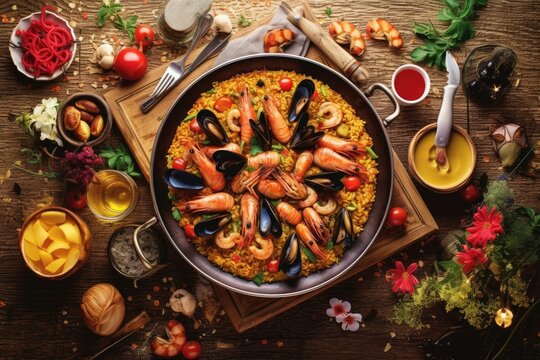 stock photo of Paella ready to eat in the plate Food Photography AI Generated