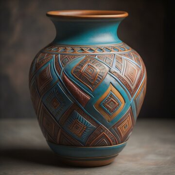 Closeup of a beautiful ceramic vase on a wooden background. generative ai