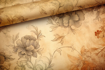 Vintage Parchment Paper with Intricate Floral Patterns, generative ai