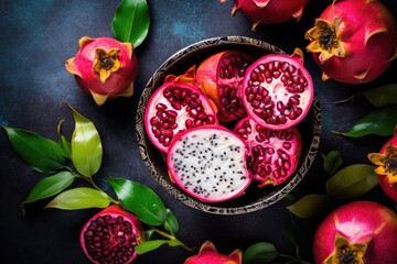 stock photo of pomegranate dragon fruit on the kitchen Food Photography AI Generated