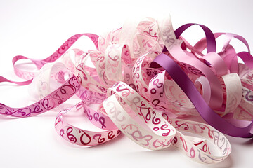 Obraz na płótnie Canvas Whimsical ribbon patterns in shades of pink and purple on a white background, generative ai