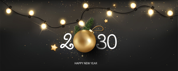 Happy New Year 2030 background with Christmas light and decoration. Celebration background design.