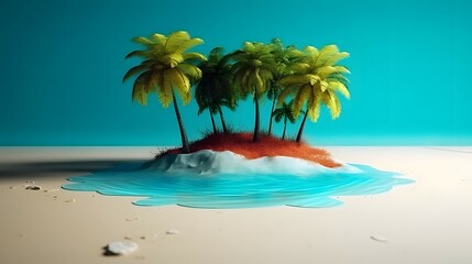 Fototapeta na wymiar herzf?rmige Insel mit Palmen und Strand, Bright color, ultra realistic